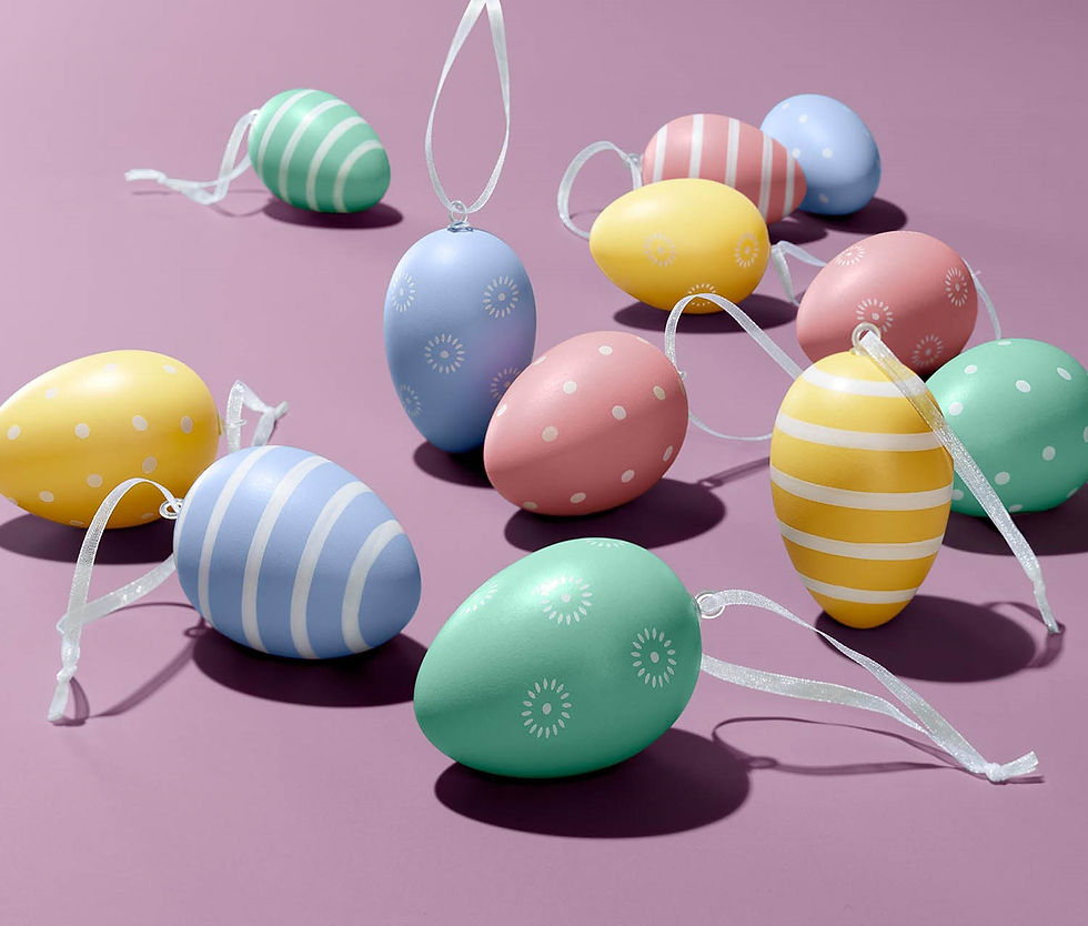 Thumbnail: Easter Eggs Pendant Set of 12, Yellow/Pink/Sky Blue by Tchibo