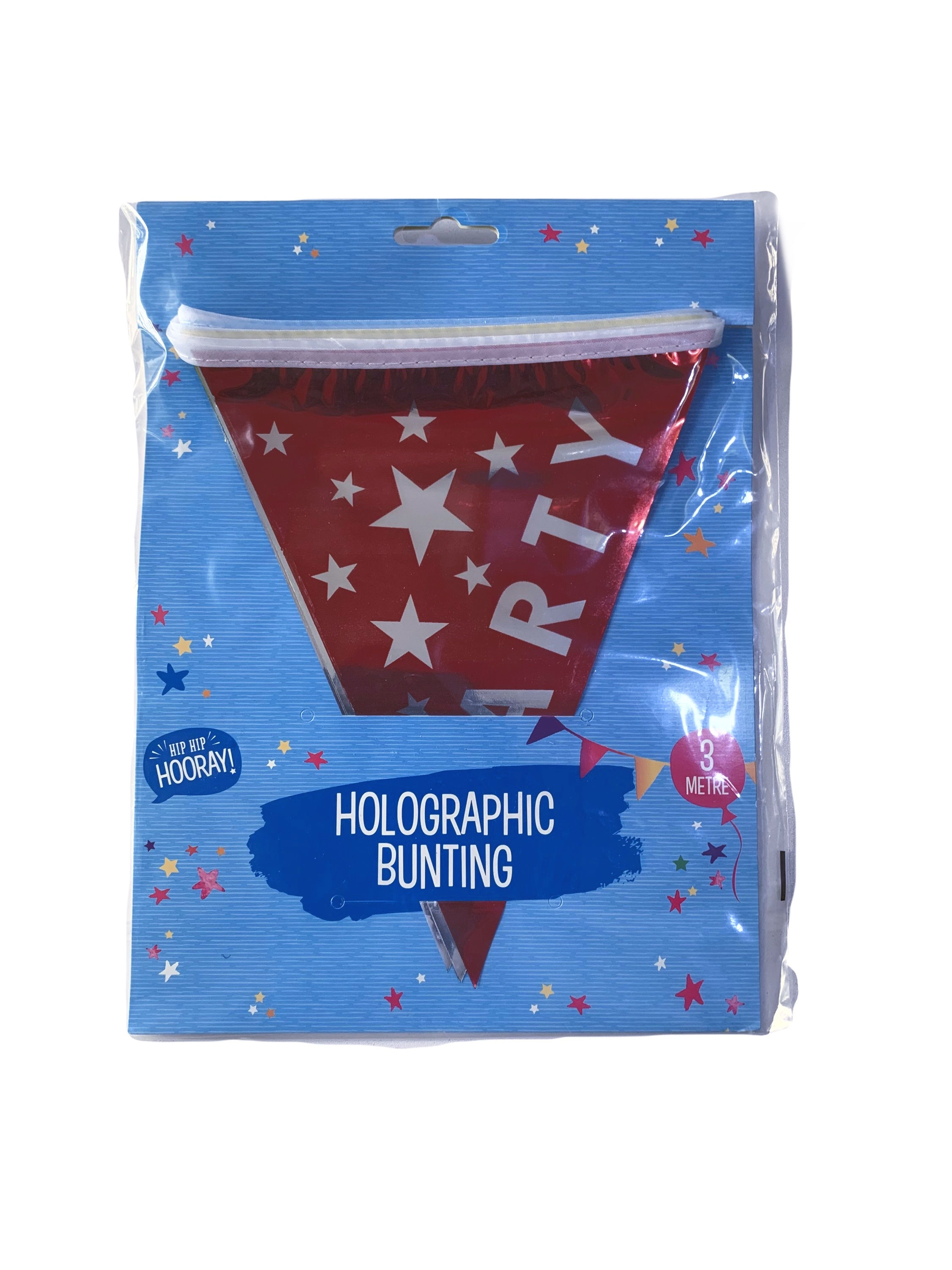 Multicoloured Holographic Party Bunting 3m, Red