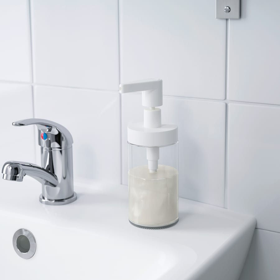 Thumbnail: TACKAN Glass Soap Dispenser Set, White by IKEA