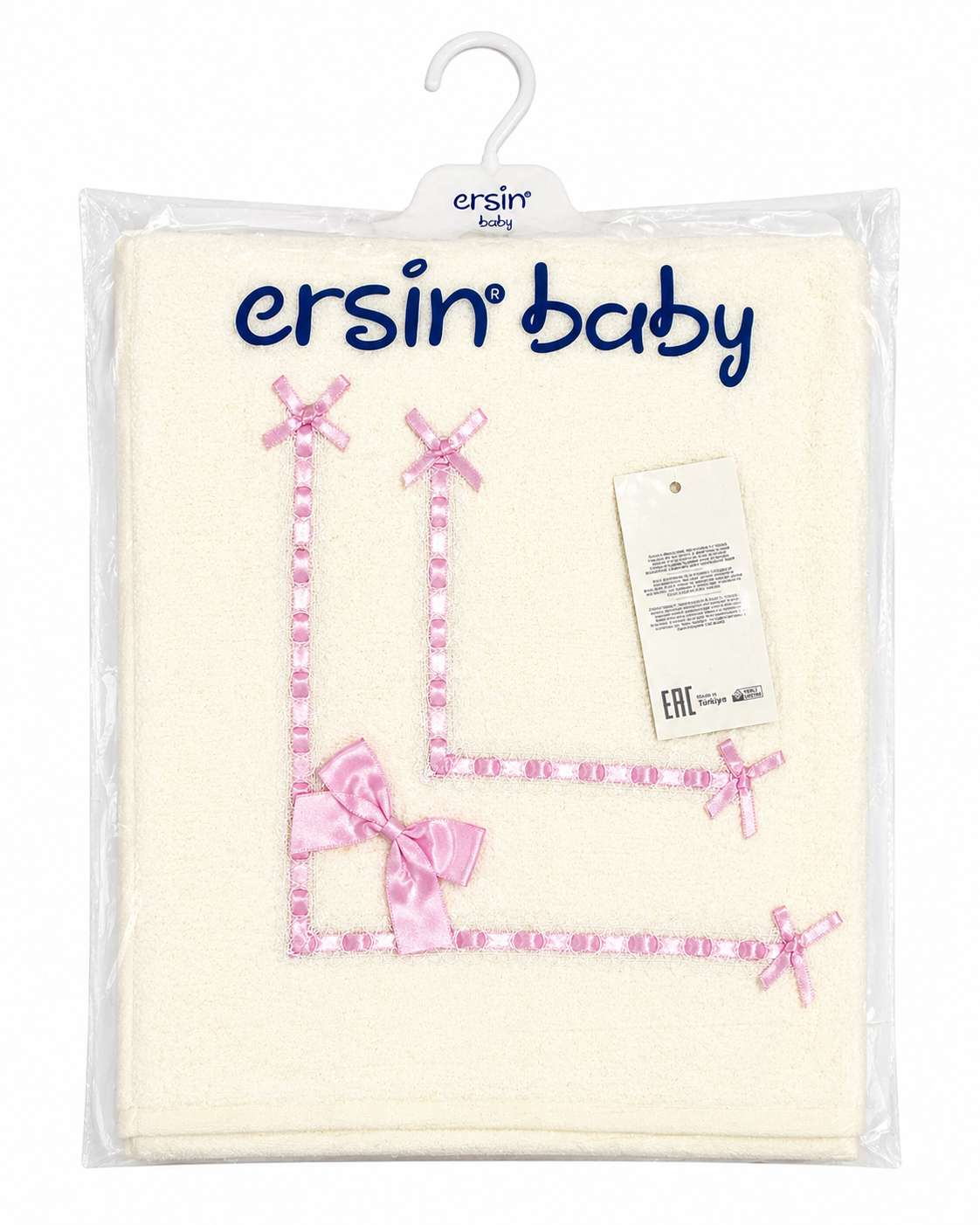 Ersin Baby "Pink Ribbon" Shawl, Cream