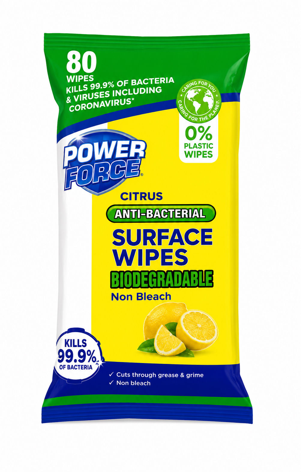 Power Force Anti-Bacterial Surface Wipes, Citrus, 80 Wipes