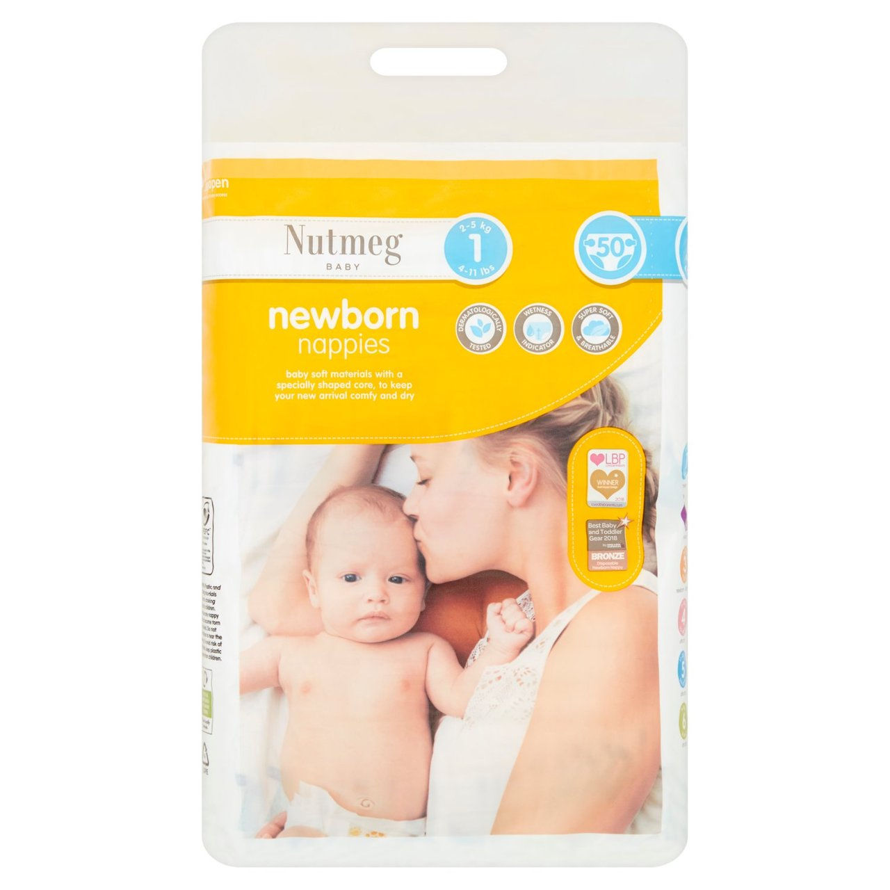 Nutmeg Ultra Dry Nappies Size 1, 50-Pack