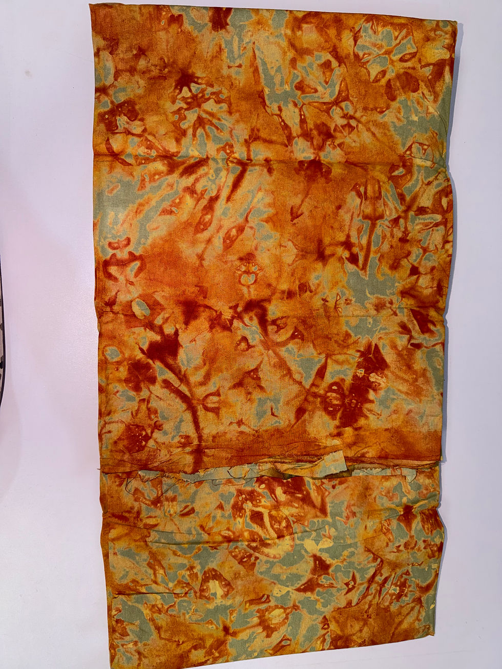 Thumbnail: Authentic Adire Cotton Fabric, Burnt Orange & Sage Abstract (Approx. 5 Yards)