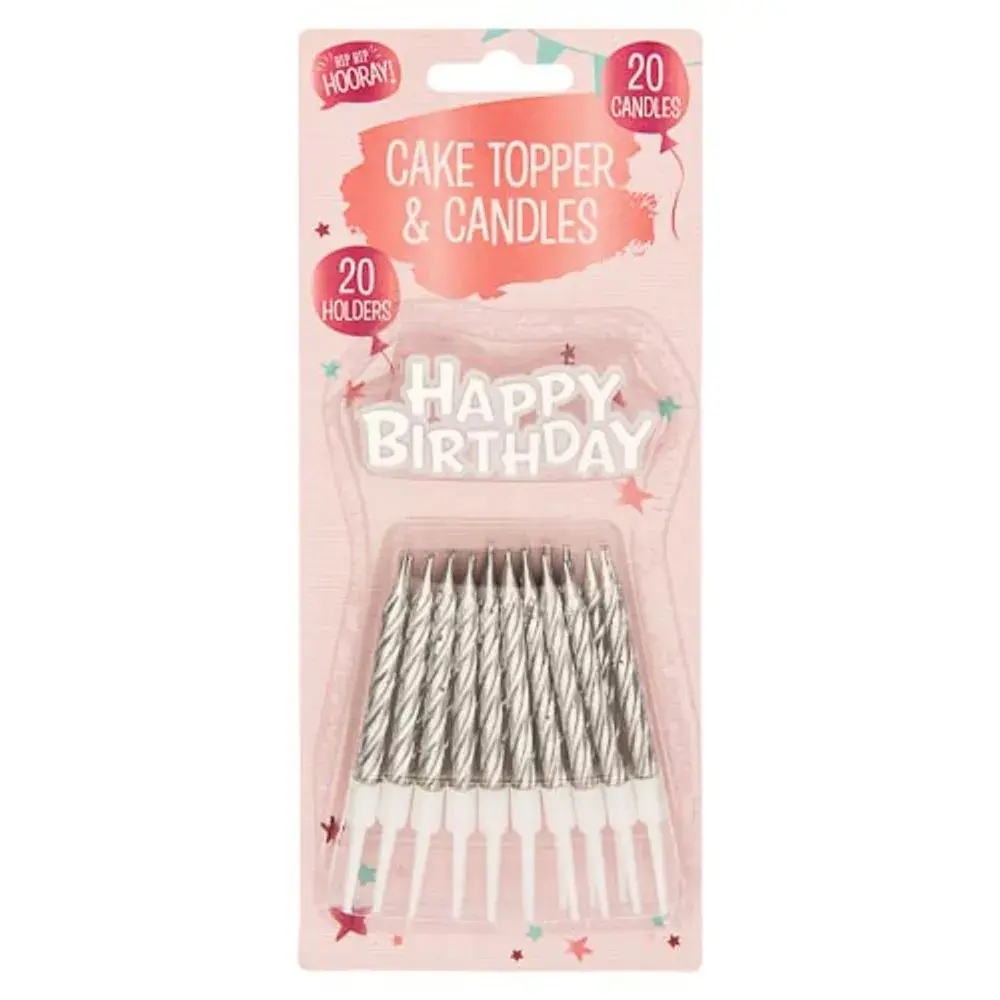 Metallic Silver Candles & Cake Topper, 41-Piece