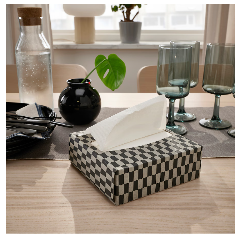 Thumbnail: RÖDKNOT Paper Napkin 16x32 cm, Check Pattern Light Brown/Black by IKEA