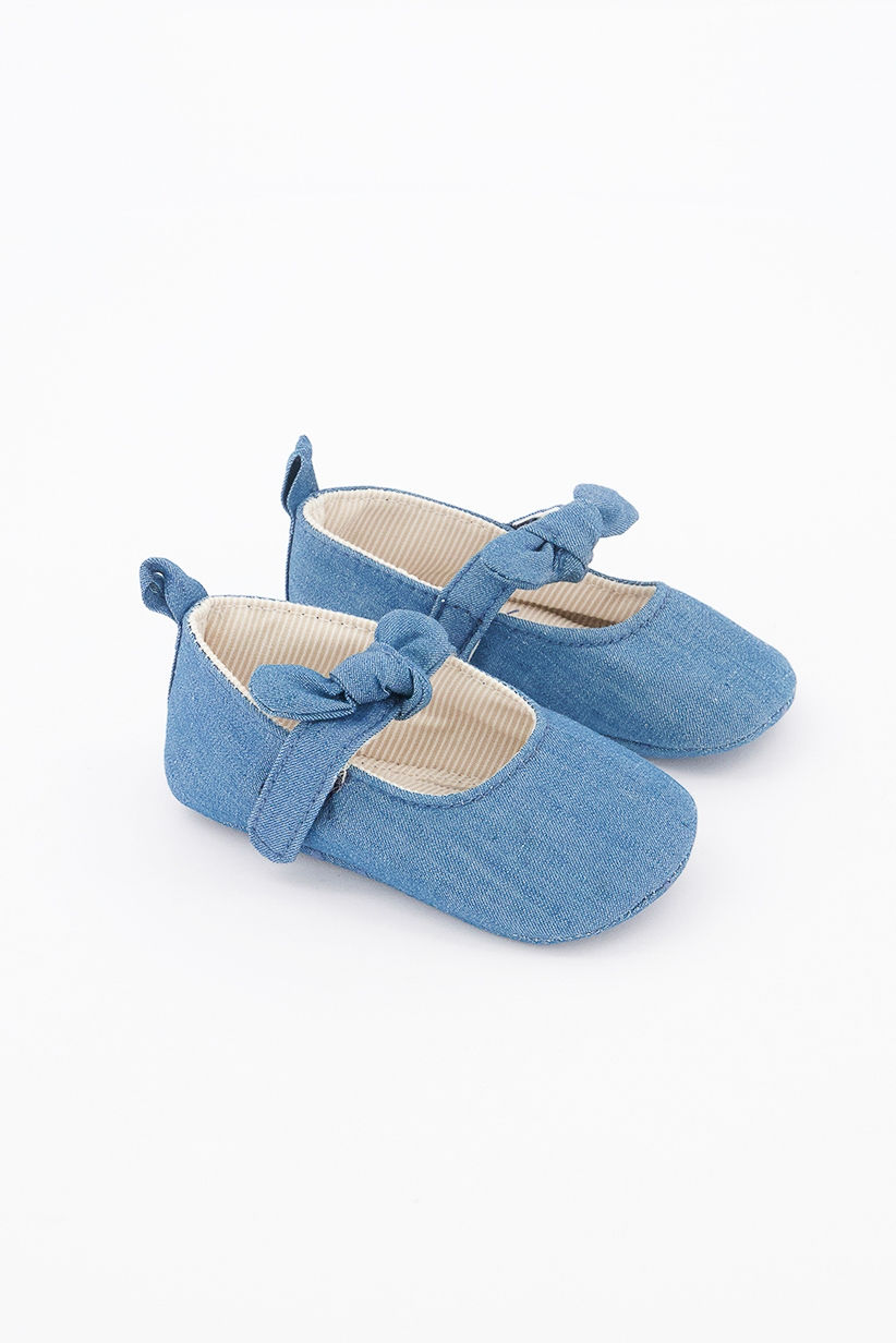 Thumbnail: Girls Bow Velcro Slip-on Shoes Size 18/19 EU, Blue Denim by ZY Baby
