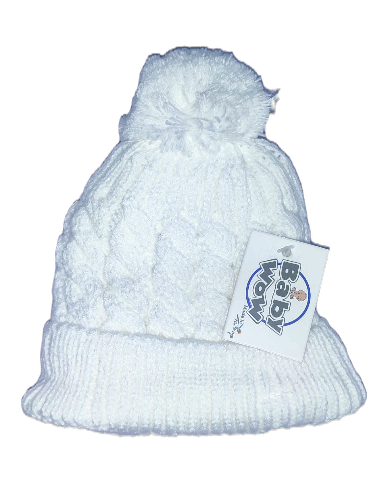 Baby Wow Baby Wool Cap with Pom-pom and Rope, Off-White