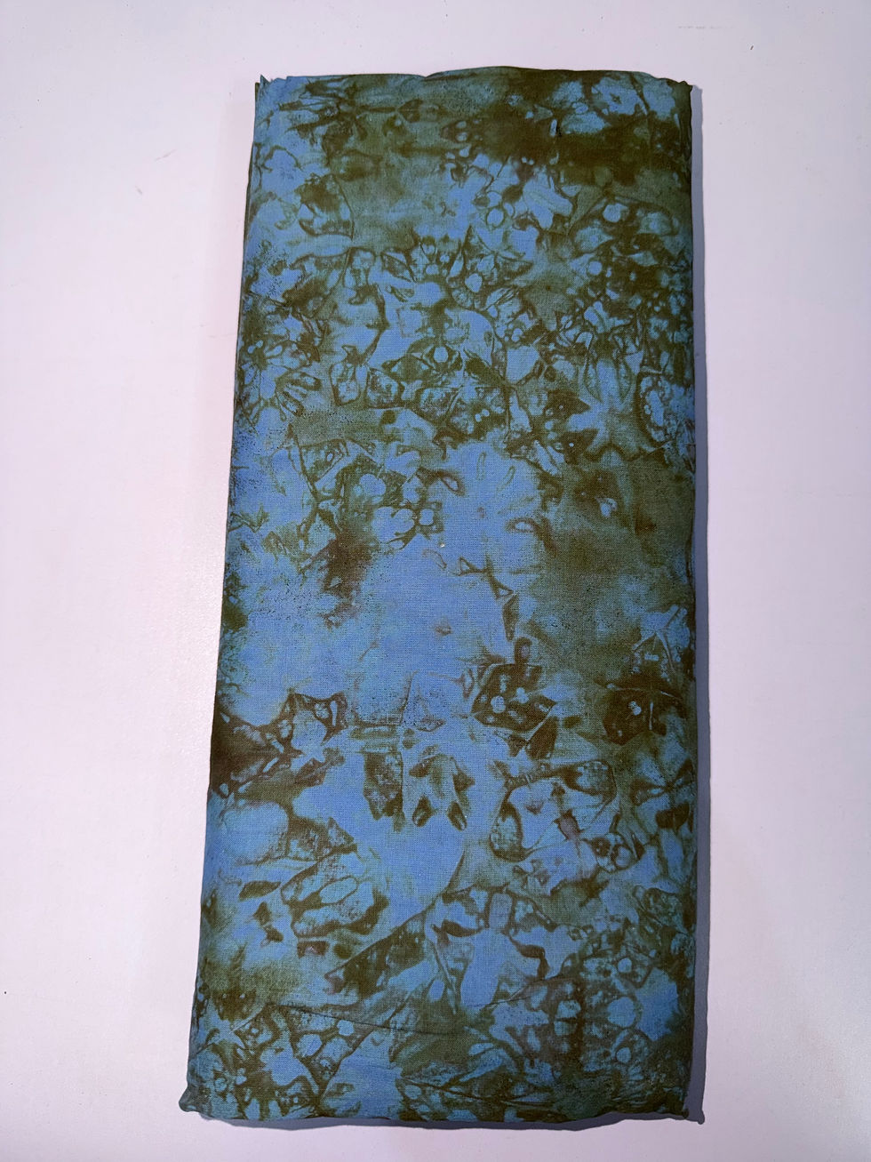 Thumbnail: Authentic Adire Cotton Fabric, Blue & Olive Abstract Pattern (Appro. 5 Yards)