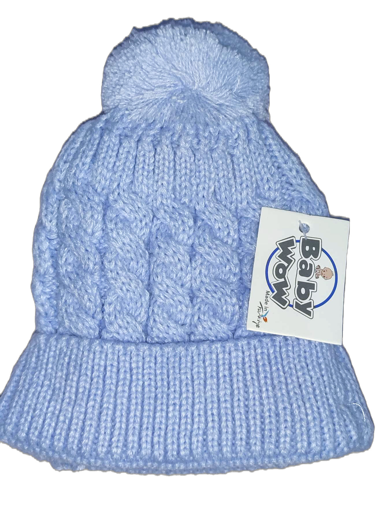 Baby Wow Baby Wool Cap with Pom-pom and Rope, Blue