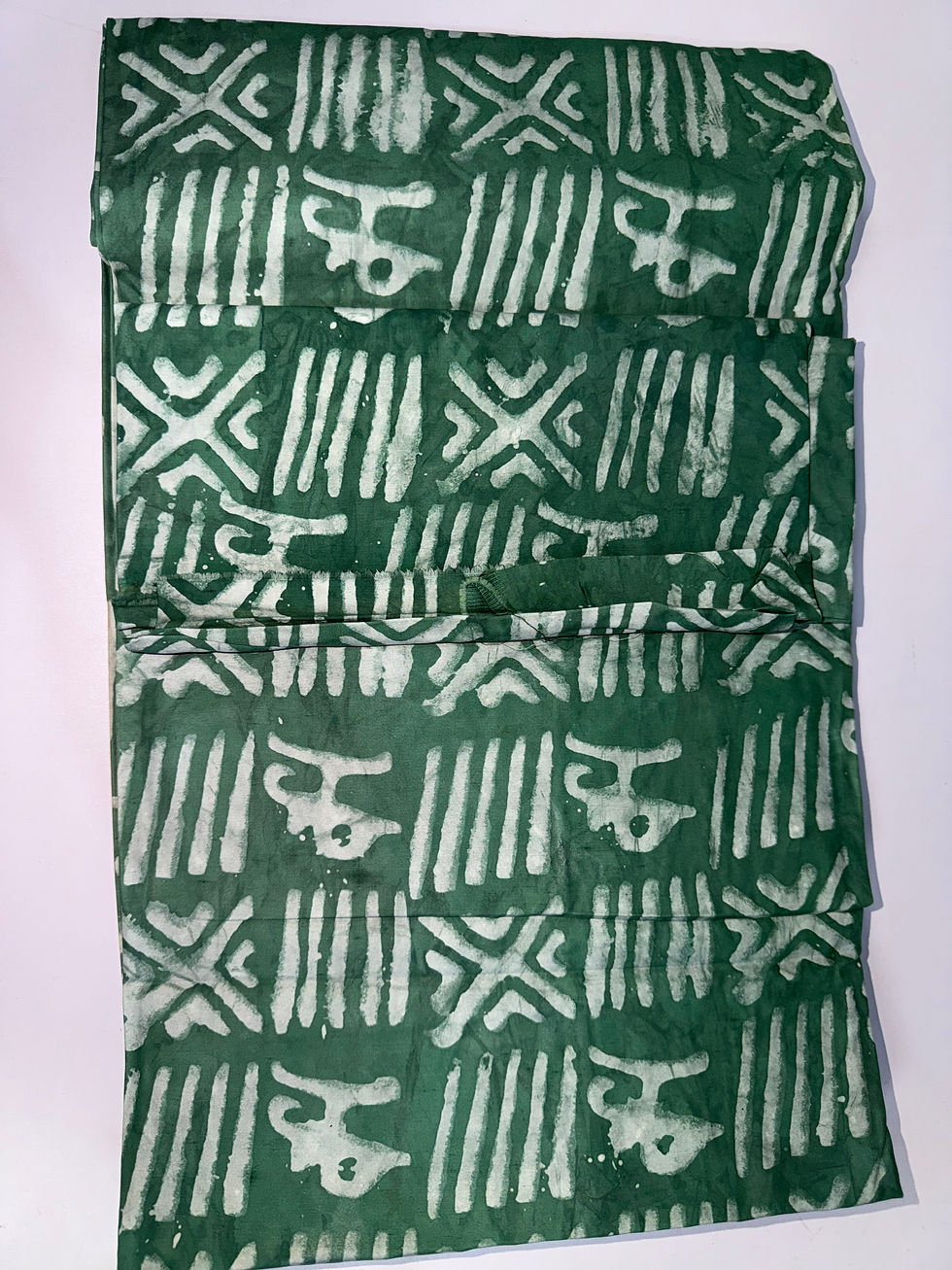 Thumbnail: Handcrafted Batik Cotton Fabric, Forest Green Tribal Stripe (Approx. 5 Yards)