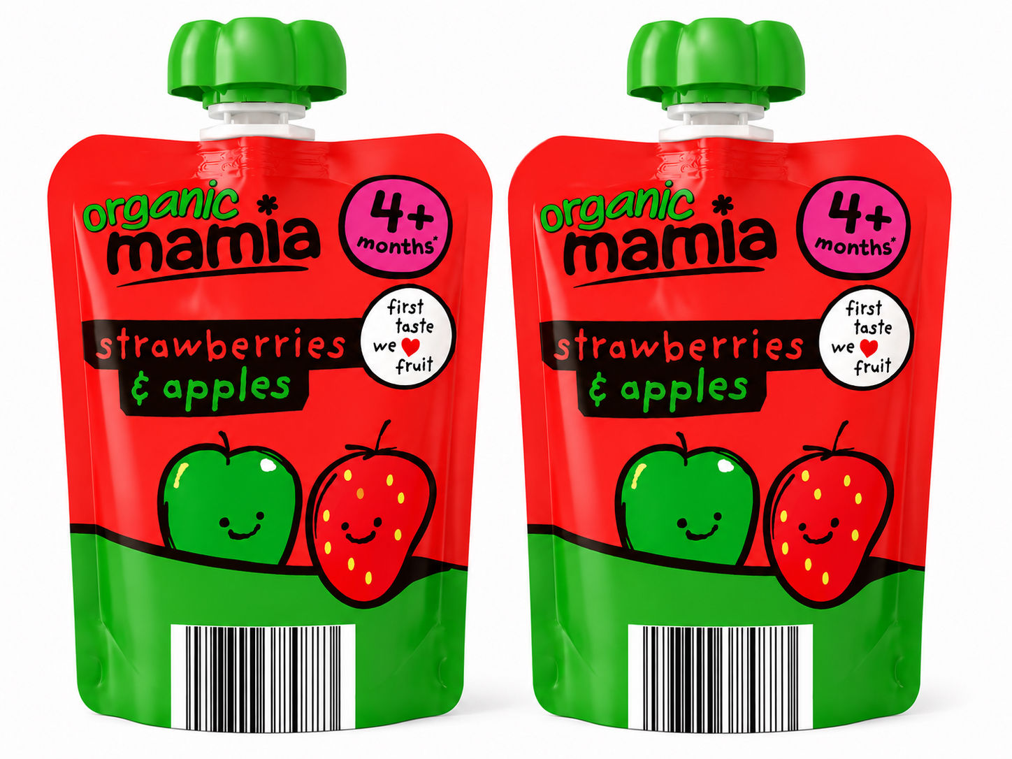 Mamia Organic Strawberry & Apple Pouch, 2 Pouches, 4+Months