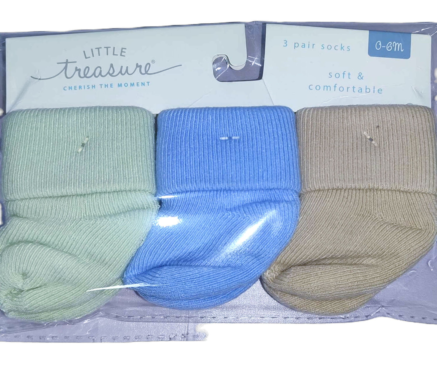 Little Treasure 3-Pair Socks, Mint/Blue/Biege