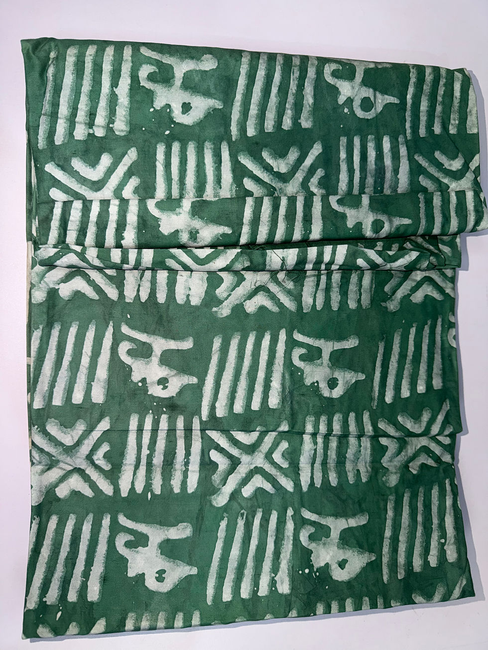 Thumbnail: Handcrafted Batik Cotton Fabric, Forest Green Tribal Stripe (Approx. 5 Yards)