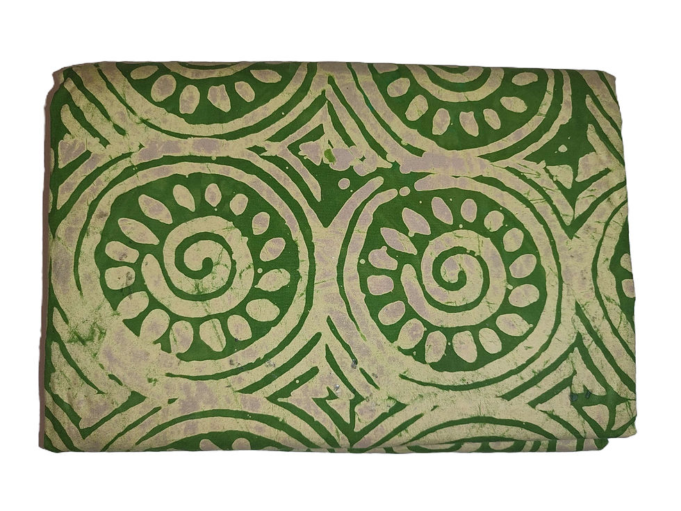 Thumbnail: Handcrafted Batik Cotton Fabric, Circular Green & Cream (Approx. 5 Yards)