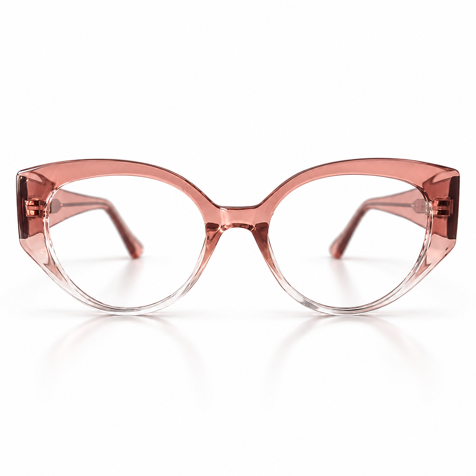 Miniatura: Armação de óculos feminino Bourbon Classic Rosé Translúcido, vista frontal com detalhes do acetato.