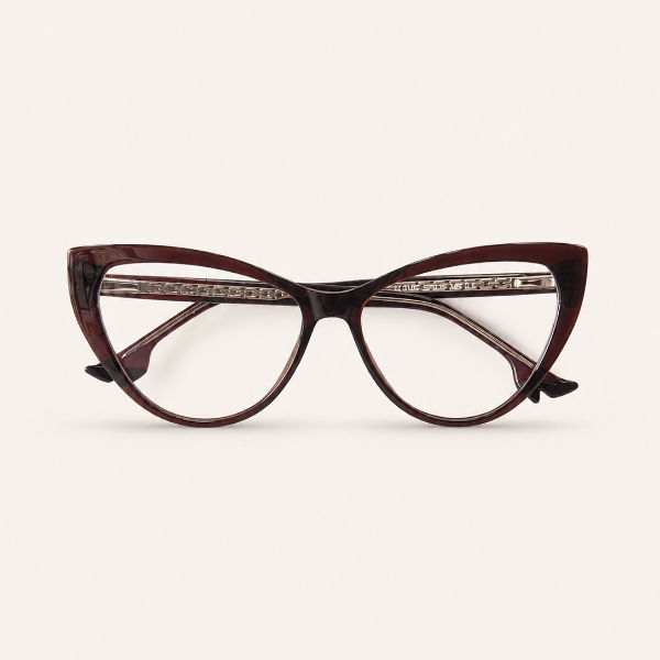 Miniatura: Armação para óculos de grau feminino Mocca Gloss LGC0184 em acetato premium marrom, com ponte anatômica e design estruturado.