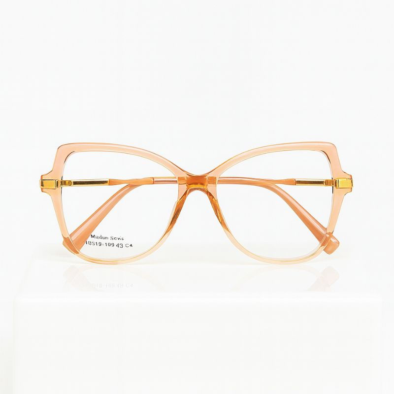 Óculos de Grau Catarina Glow Rosado – Borboleta Translúcida com Detalhe Dourado