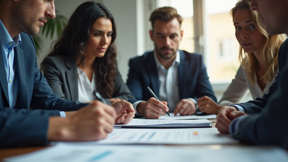Eye-level view of a diverse team collaborating on a strategic plan