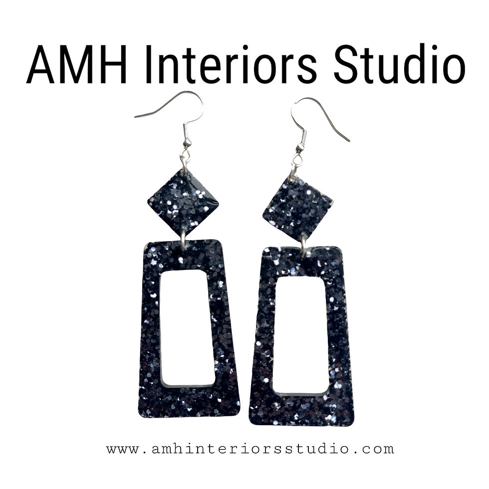 Thumbnail: Sterling Silver Black Glitter Dangle Earrings