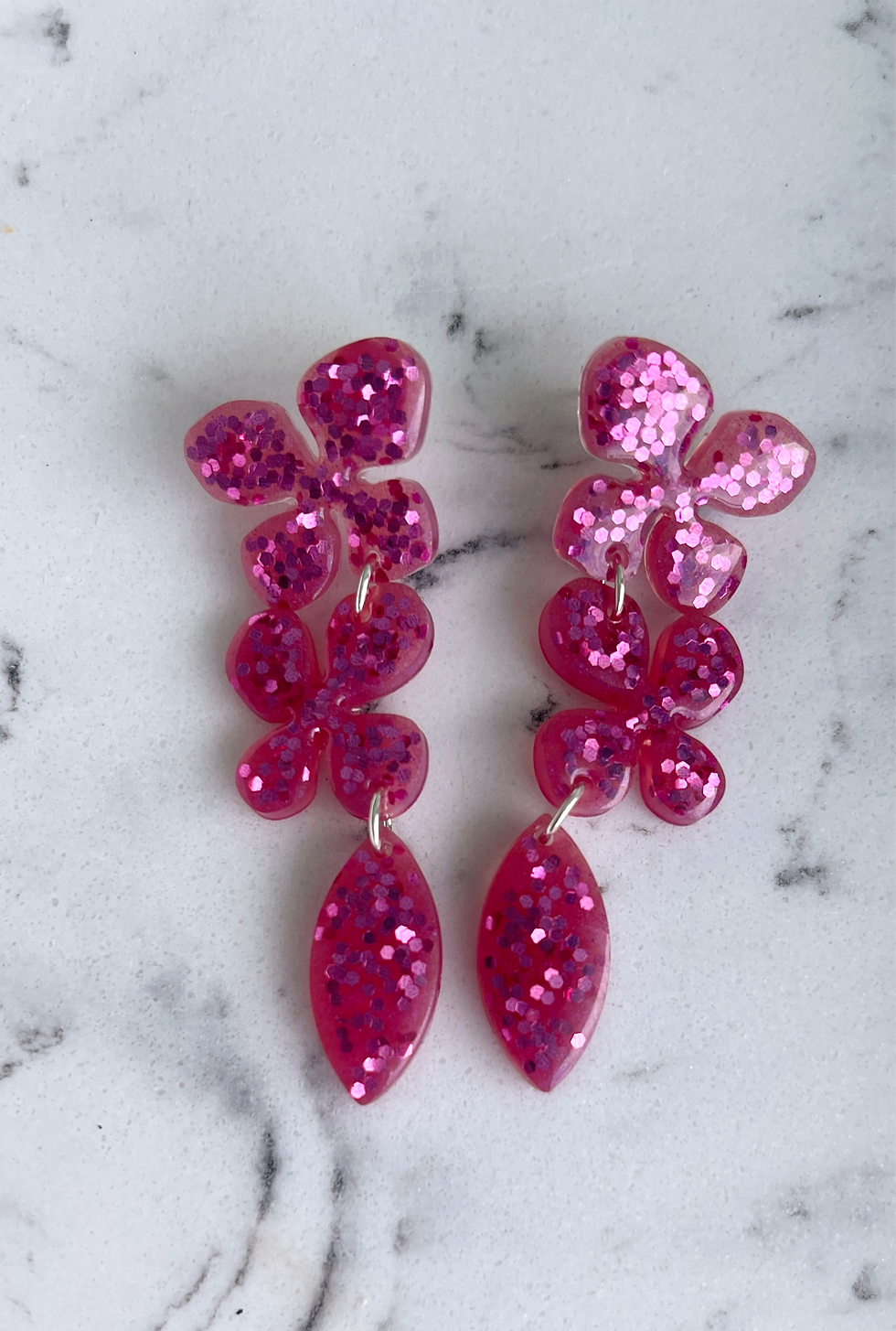 Thumbnail: Sterling Silver Pink Flower Earrings