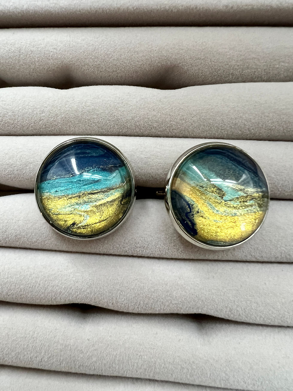 Thumbnail: Hand Painted Gold Metallic Glass Cufflinks
