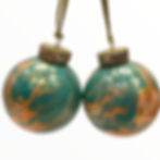Front View of Set of 2-Turquoise and Coral  Marble Glass Ornaments