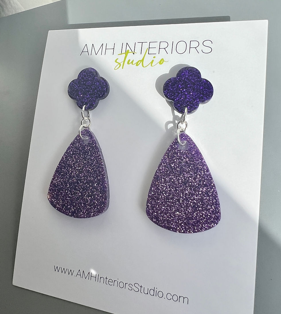 Thumbnail: Sterling Silver Purple Glitter Teardrop Earrings