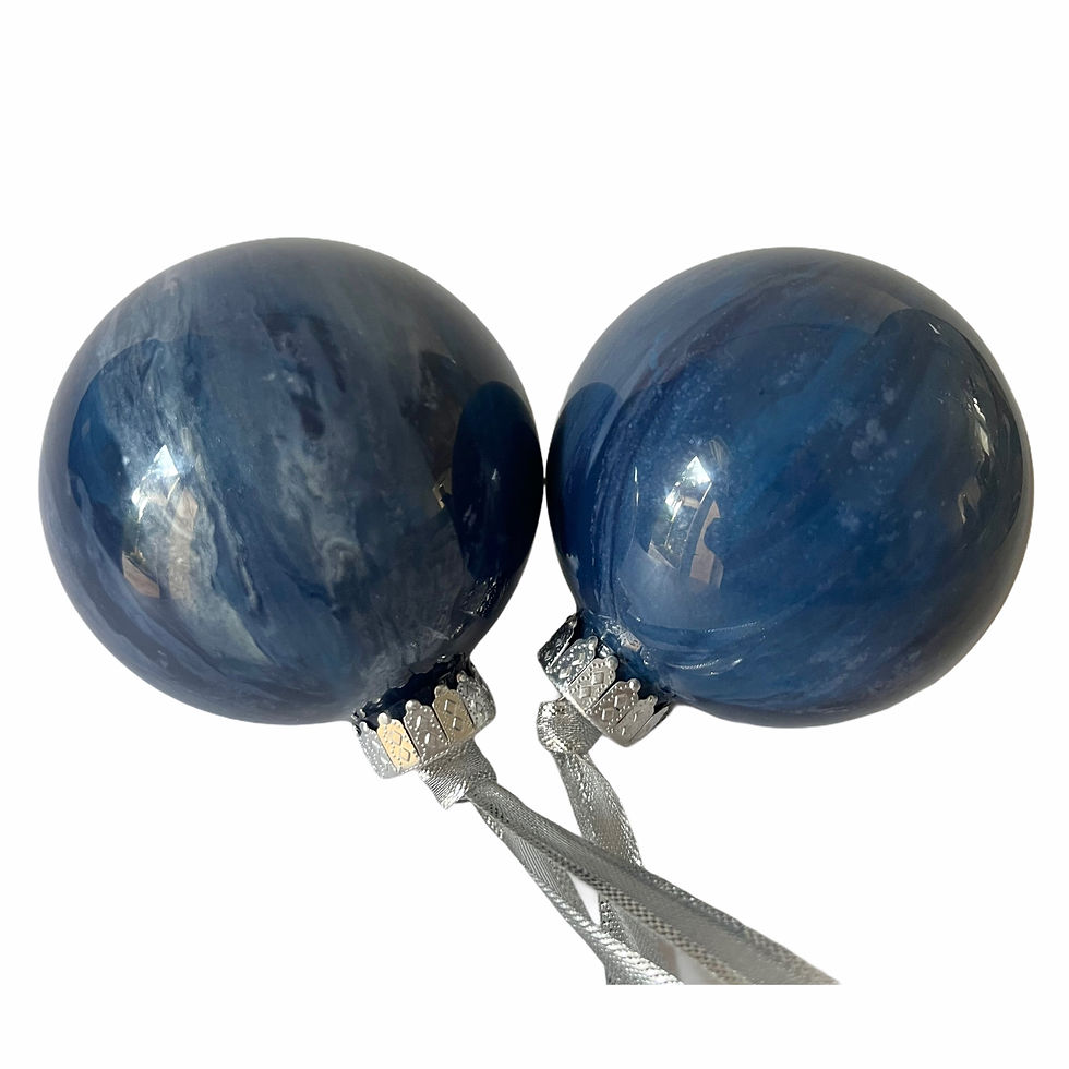 Thumbnail: Angle View fo Set of 2- Navy, White and Silver Metallic Glass Ornaments