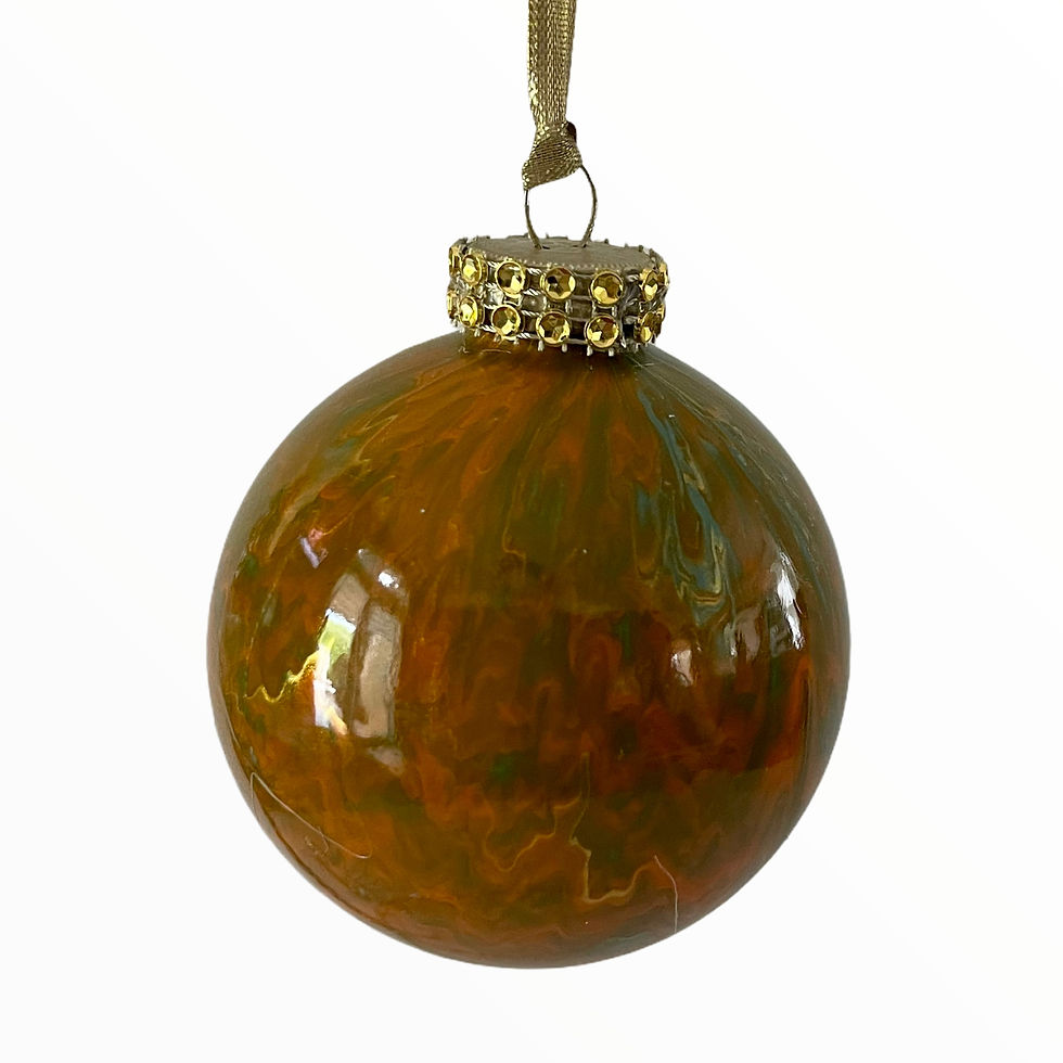 Thumbnail: Second Single View Set of 2- Glass Ornaments in Orange, Copper and Turquoise