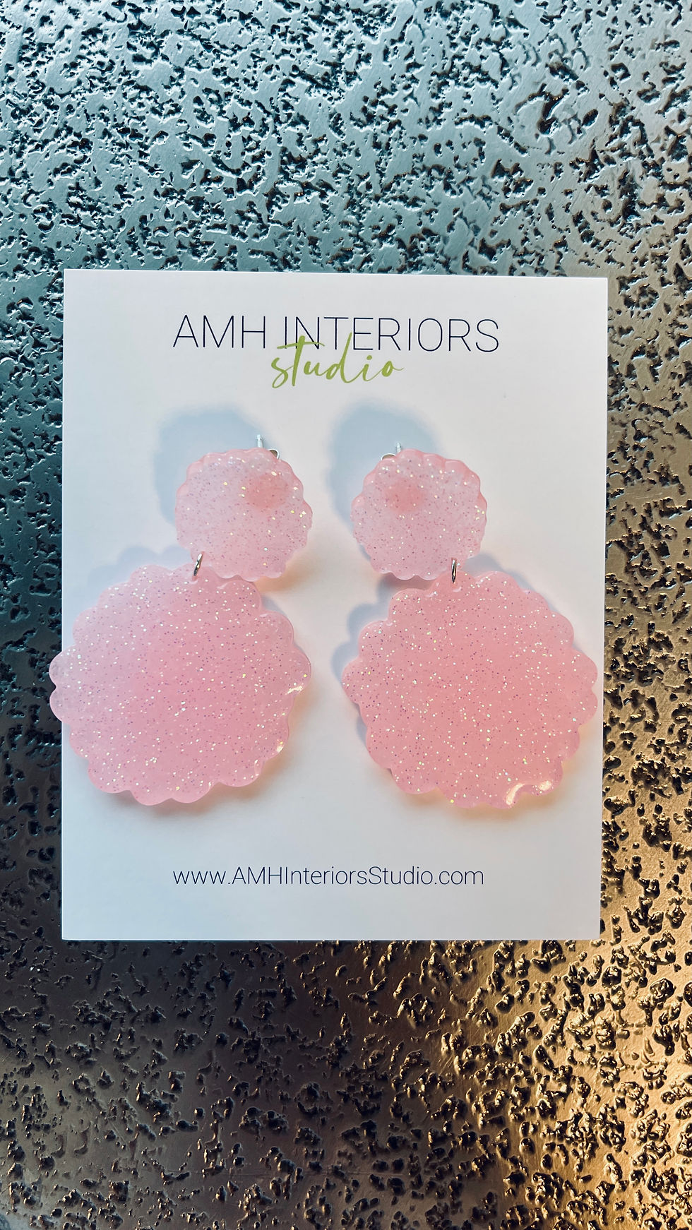 Thumbnail: Sterling Silver Pink Glitter Flower Earrings