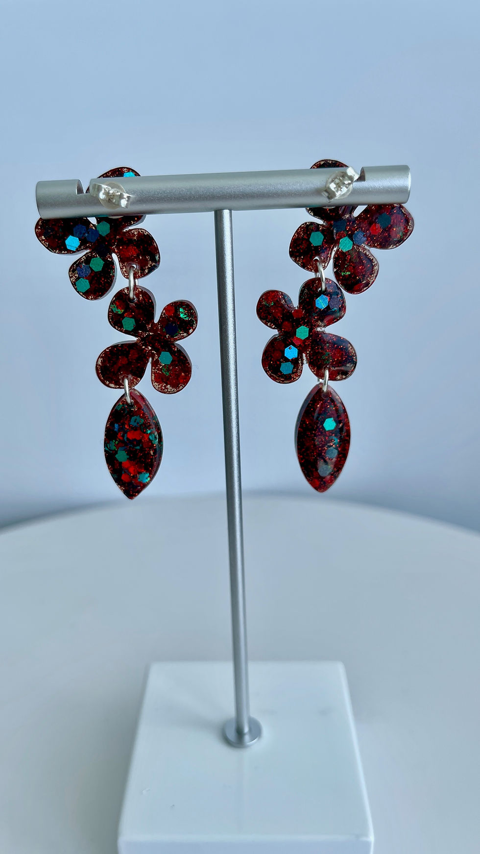 Thumbnail: Sterling Silver Red Flower Earrings