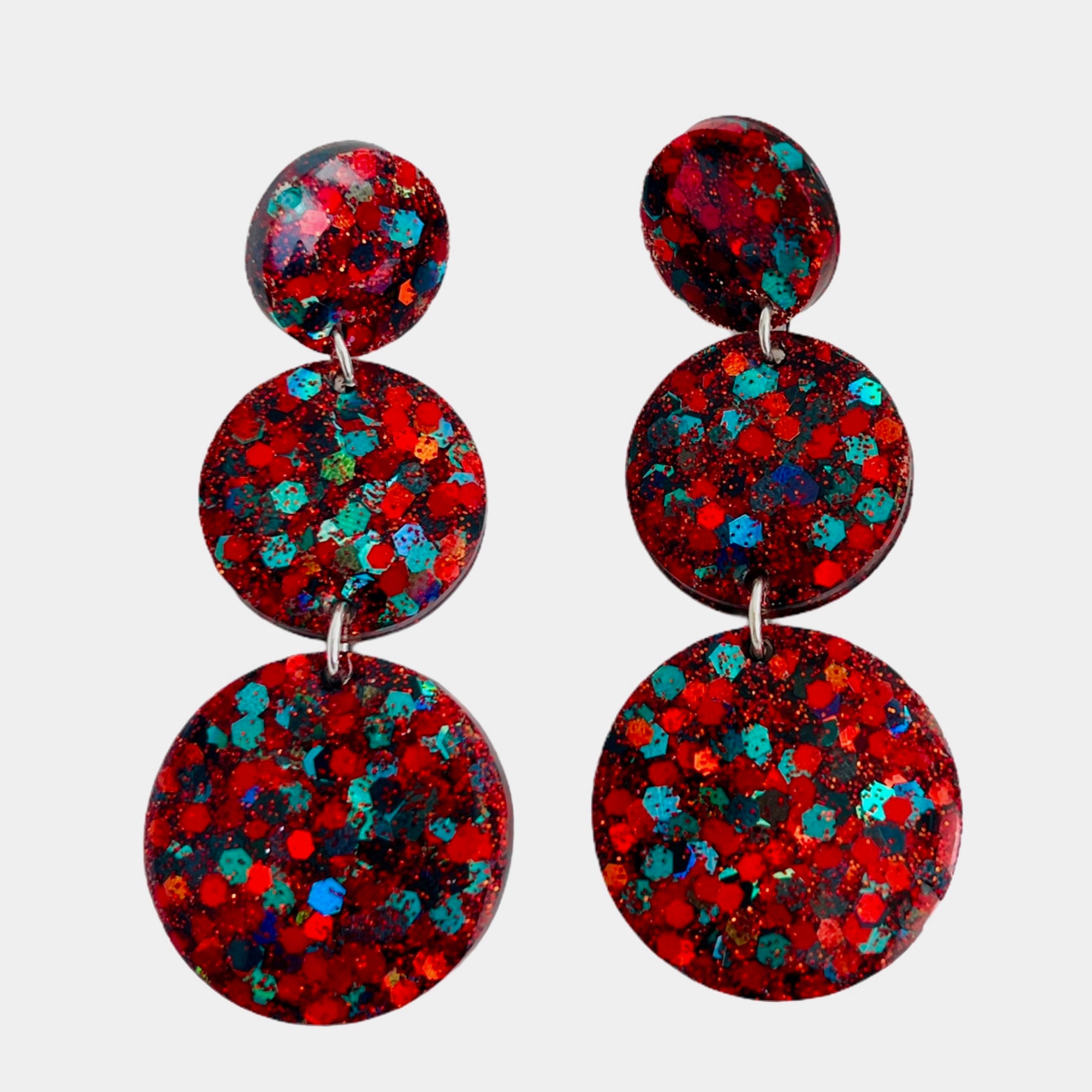 Sterling Silver Red Glitter Earrings