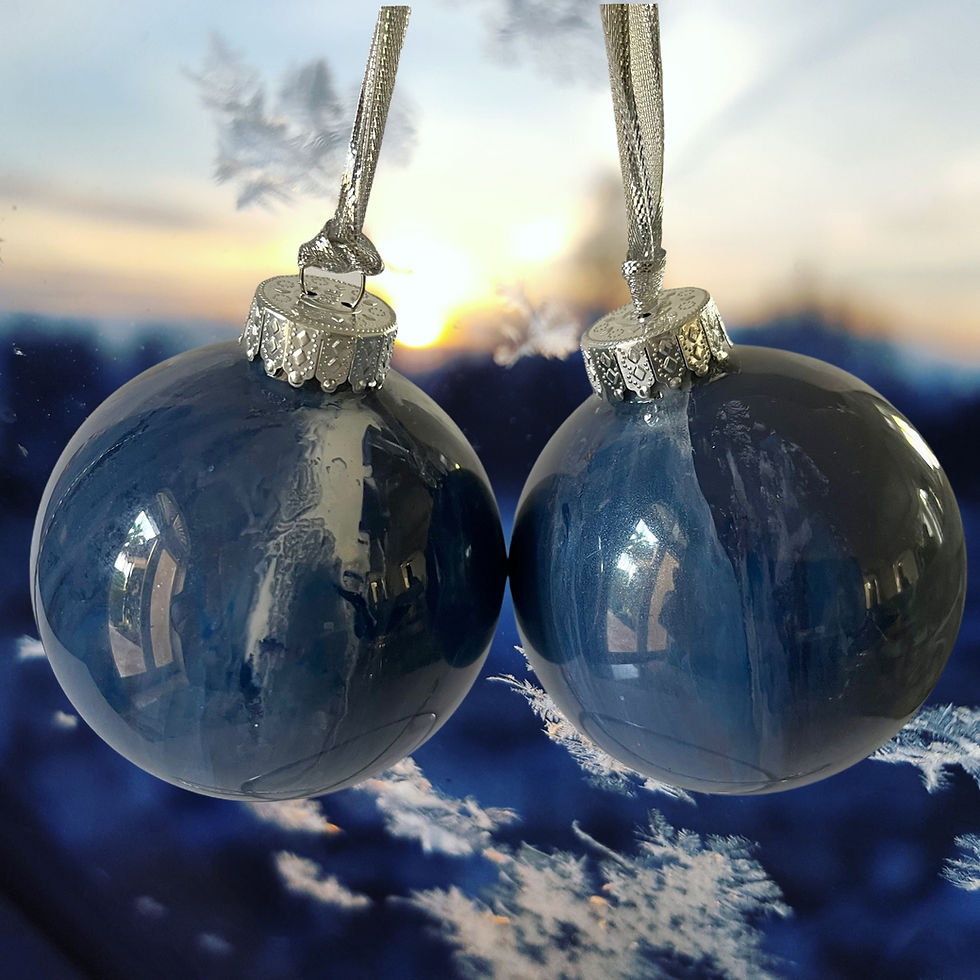 Thumbnail: Decorative View fo Set of 2- Navy, White and Silver Metallic Glass Ornaments