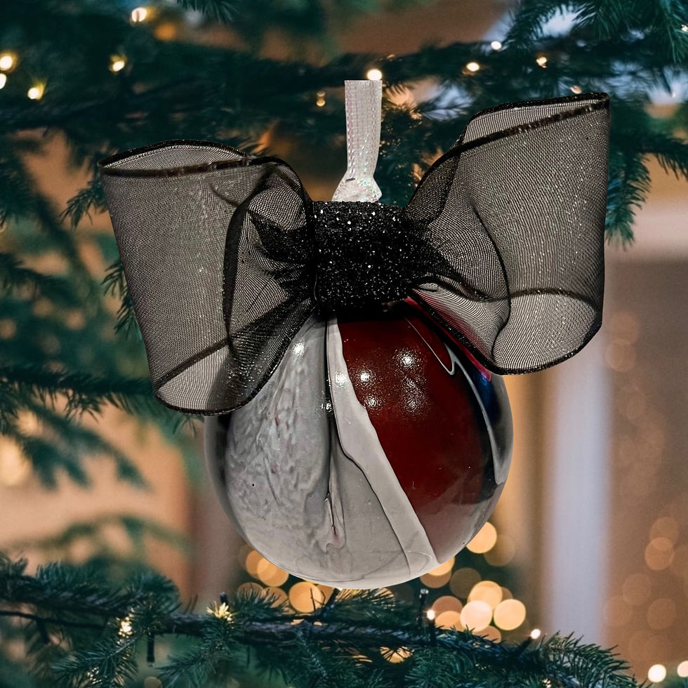Thumbnail: Christmas Tree View of Modern Black, Red, and White Painted Glass Ball Ornament