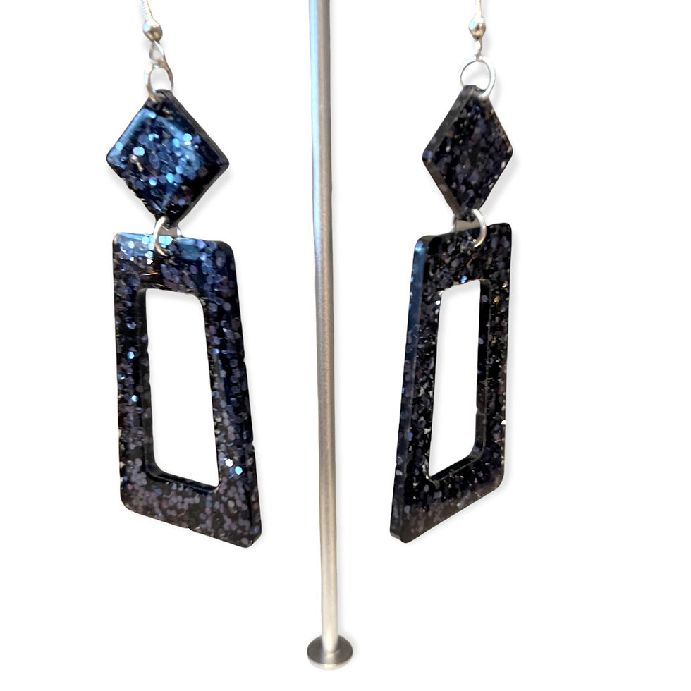 Thumbnail: Sterling Silver Black Glitter Dangle Earrings