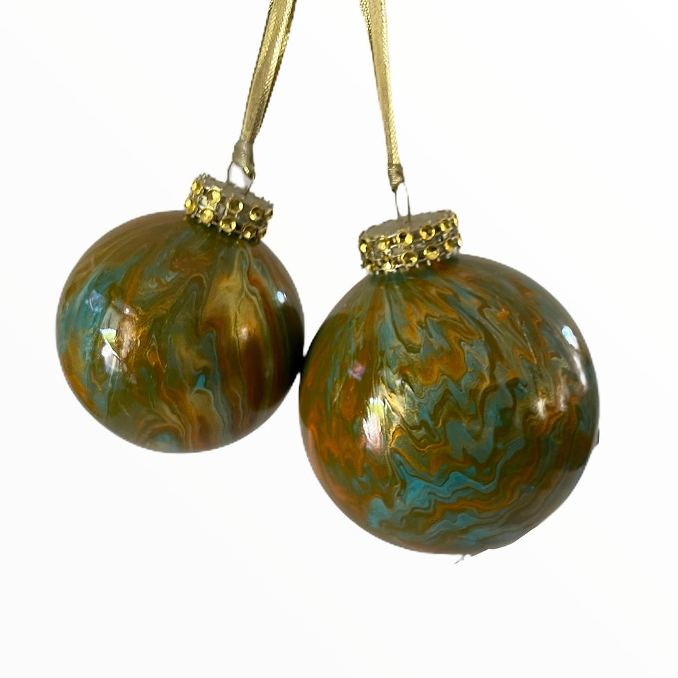 Thumbnail: Double View Set of 2- Glass Ornaments in Orange, Copper and Turquoise