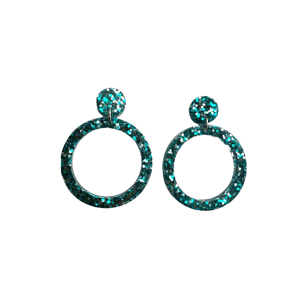 Thumbnail: Sterling Silver Blue Glitter Hoop Earrings