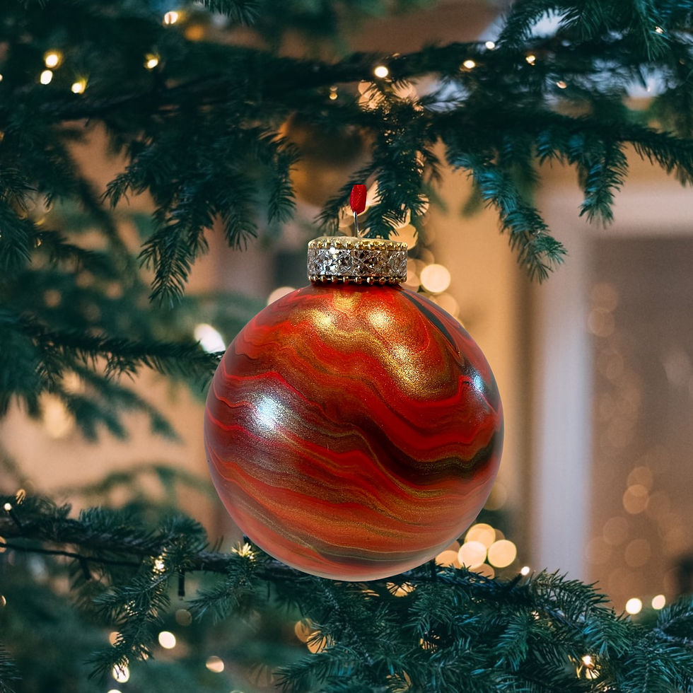 Thumbnail: Christmas Tree View Red, Green and Gold Metallic Glass Christmas Ornament