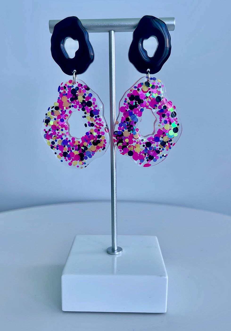 Thumbnail: Sterling Silver Black Dot Drop Earrings