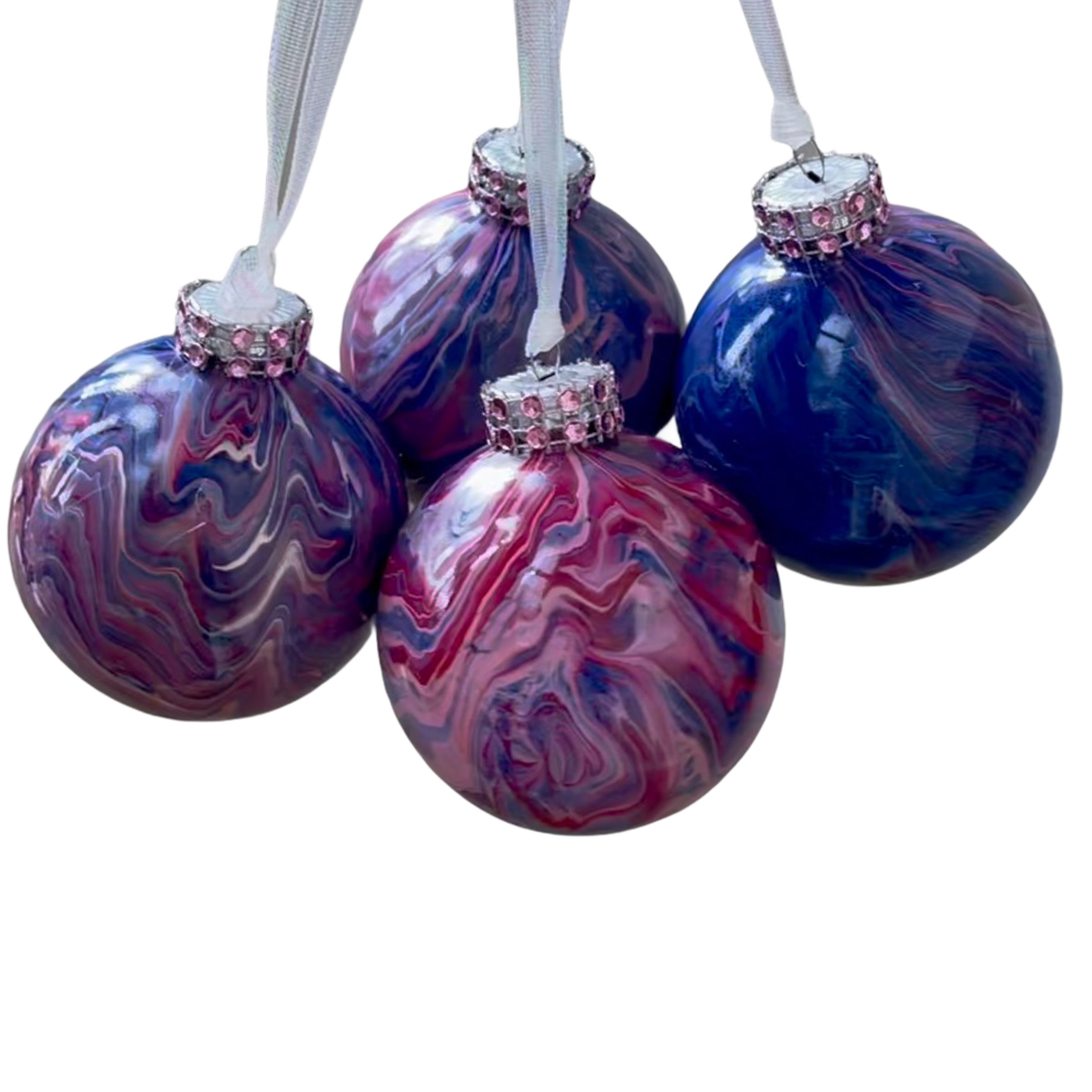 Glass Ornaments in Blue, Red & Silver Metallic
