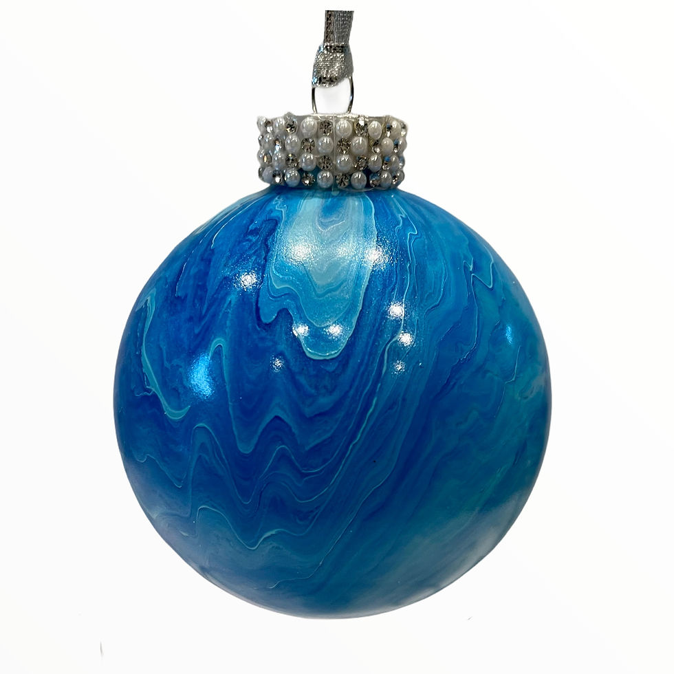 Thumbnail: Shades of Blue and Silver Metallic painted Glass Ball Ornament
