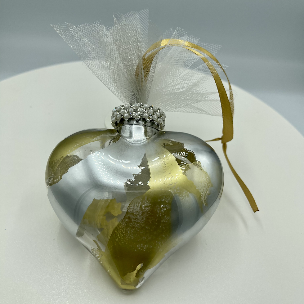 Thumbnail: Front View Gold and Silver Alcohol Inks Heart Ornament | AMH Interiors Studio