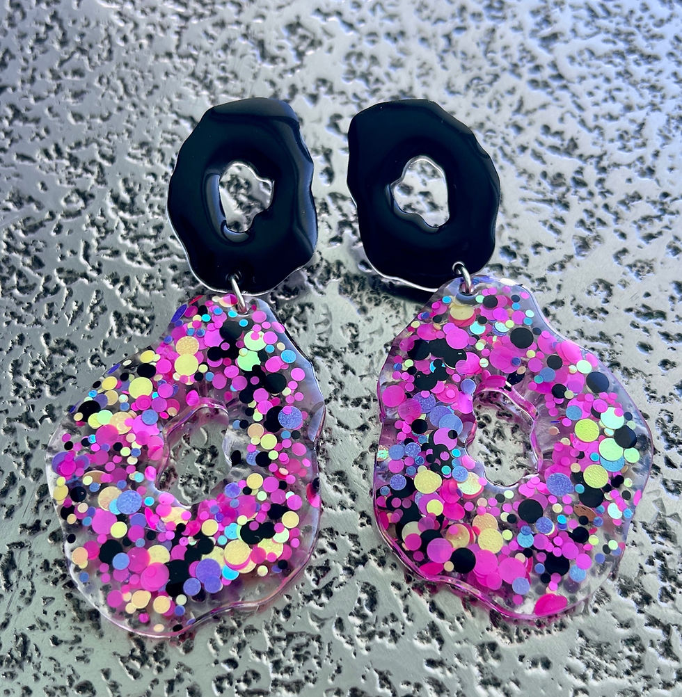 Thumbnail: Sterling Silver Black Dot Drop Earrings