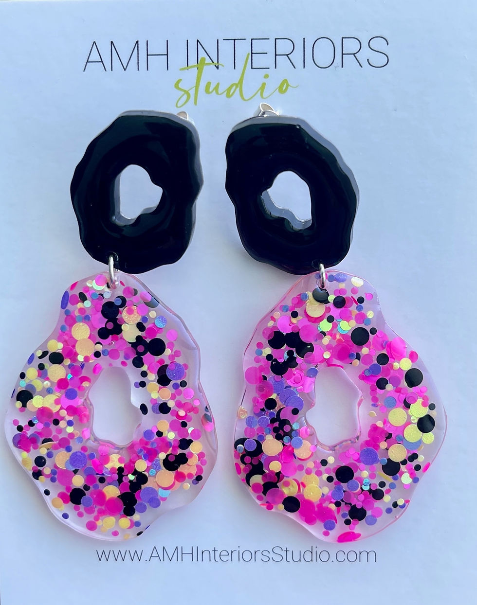 Sterling Silver Black Dot Drop Earrings