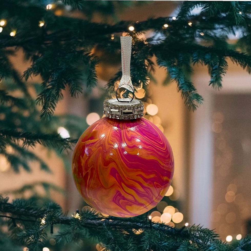 Thumbnail: Christmas View of Modern Oranges, Pink and Lime Green Glass Ornament