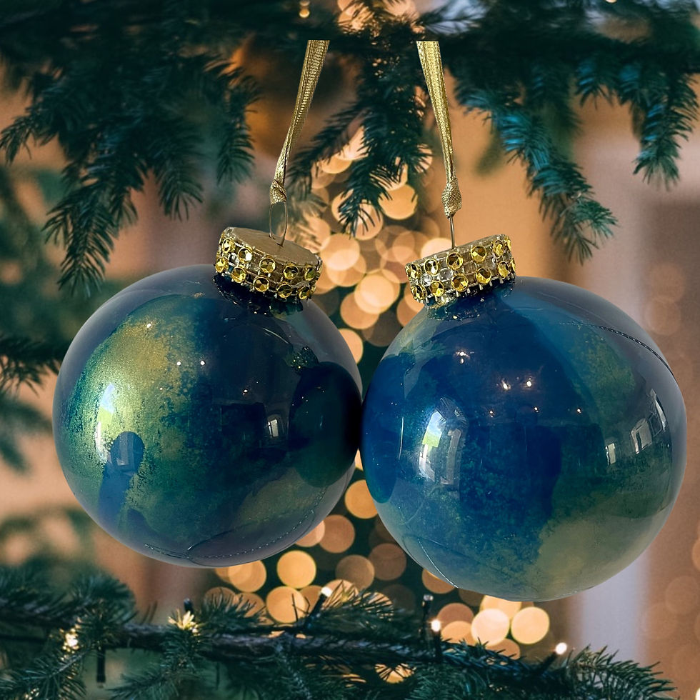 Thumbnail: Christmas Tree View Set of 2- Shades of Blue Glass Ornaments with Gold Mica