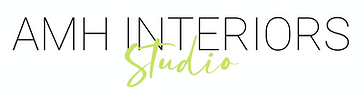 AMH Interiors Studio lime green and grey modern logo.