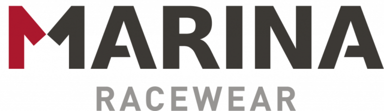 Marina Racewear logo in bold black lettering on a white background