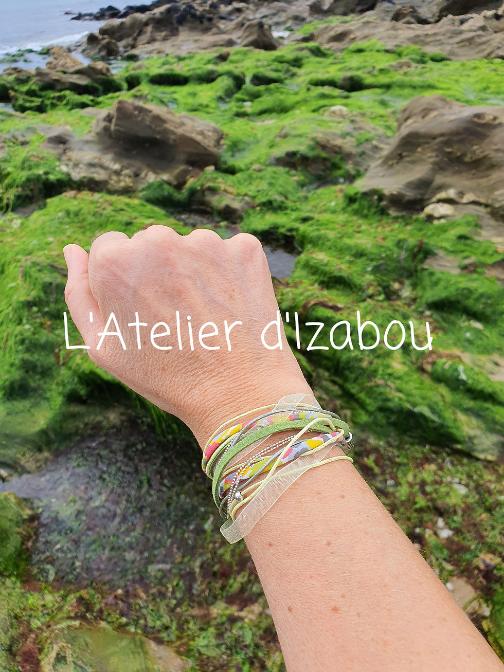 Miniature : Bracelet multimatières tons verts !