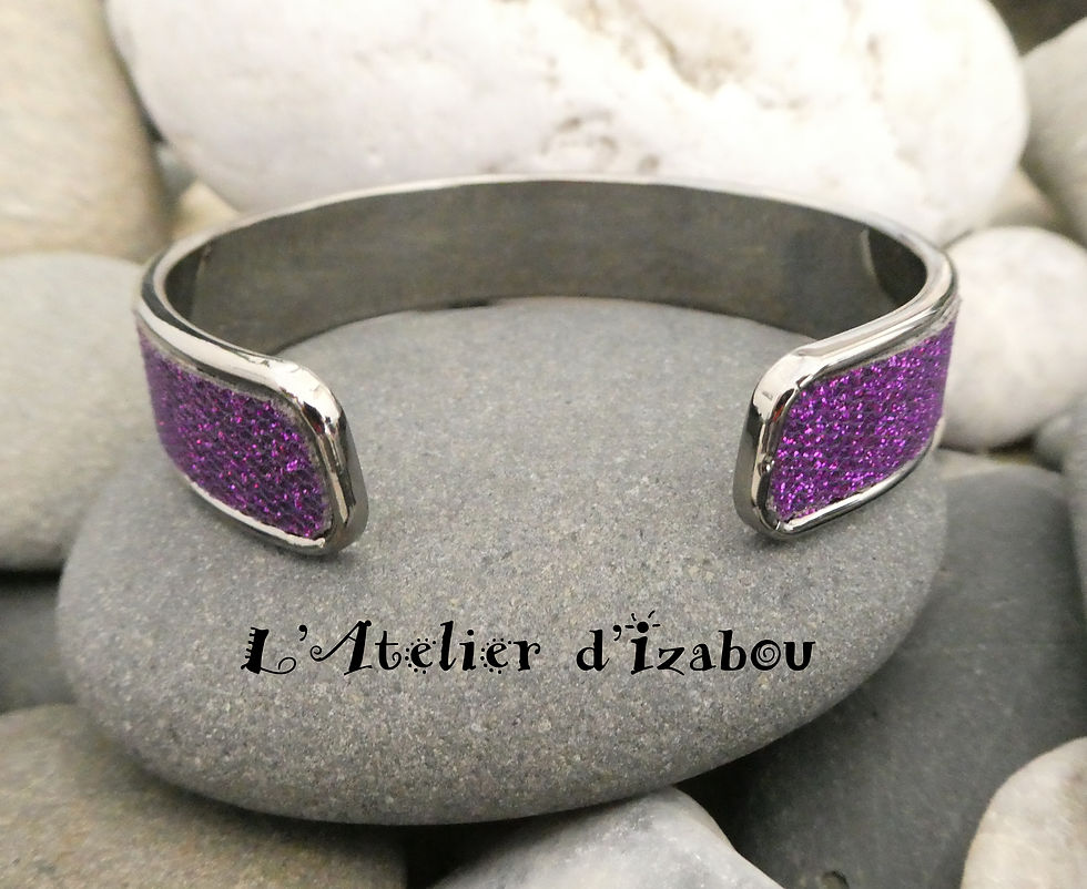 Miniature : Bracelet jonc ouvert en métal gunmétal et violet brillant